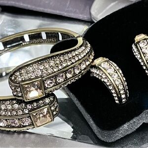 Elegant Brass Gold Tone Bangle & Earrings For Pierced Ears.